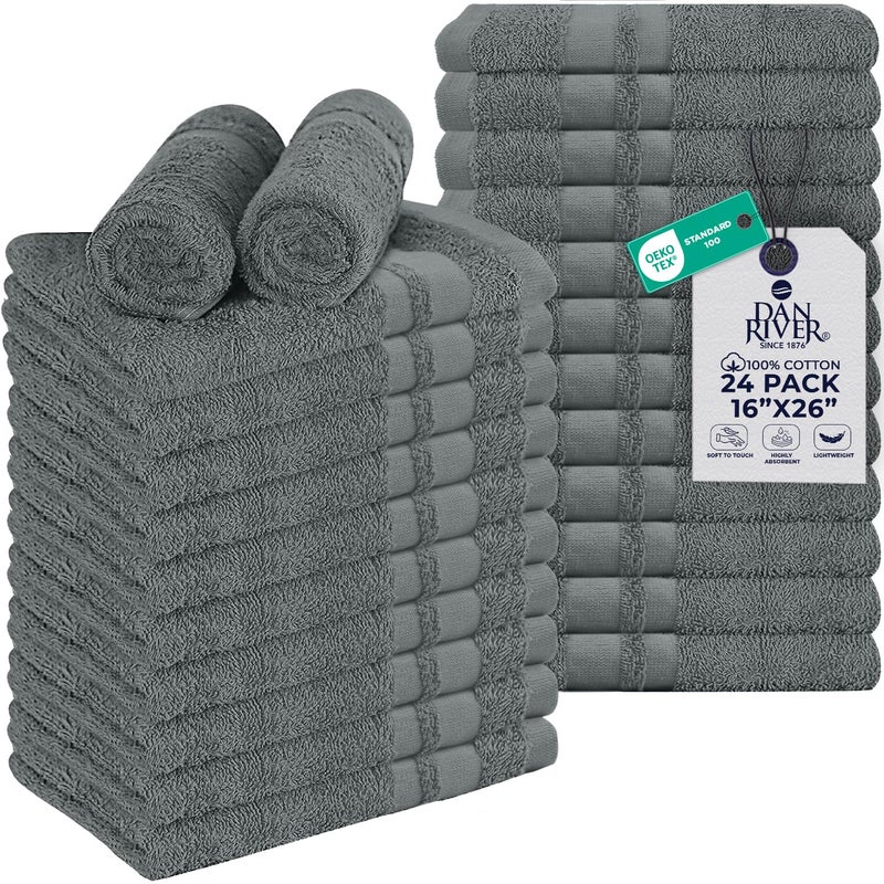 DAN RIVER 100% Cotton Salon Towels Set â€“ 16x26 inches, Pack of 24, Highly Absorbent and Quick-Dry Towels for Hand, Salon, Spa, Beauty, Gyms and Home Hair Care, Grey - Image 1
